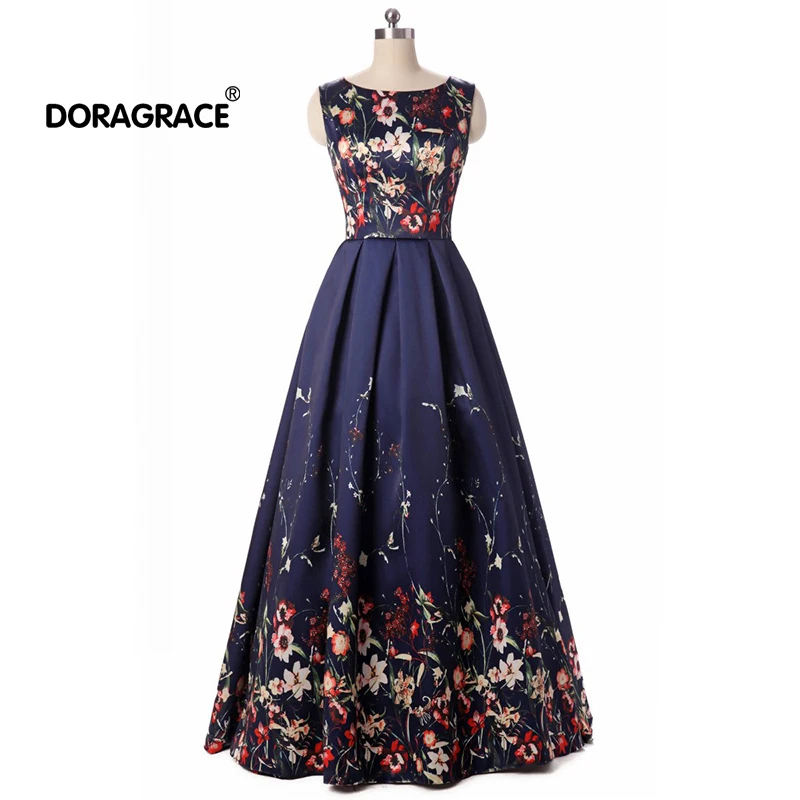 Doragrace robe de soiree темно синее вечернее платье с цветочным рисунком Длинные атласные