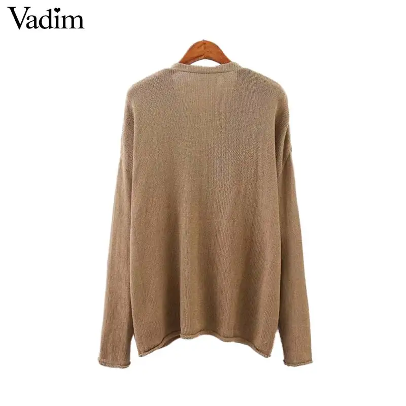 Vadim женский базовый Свободный вязаный кардиган однобортный длинный рукав
