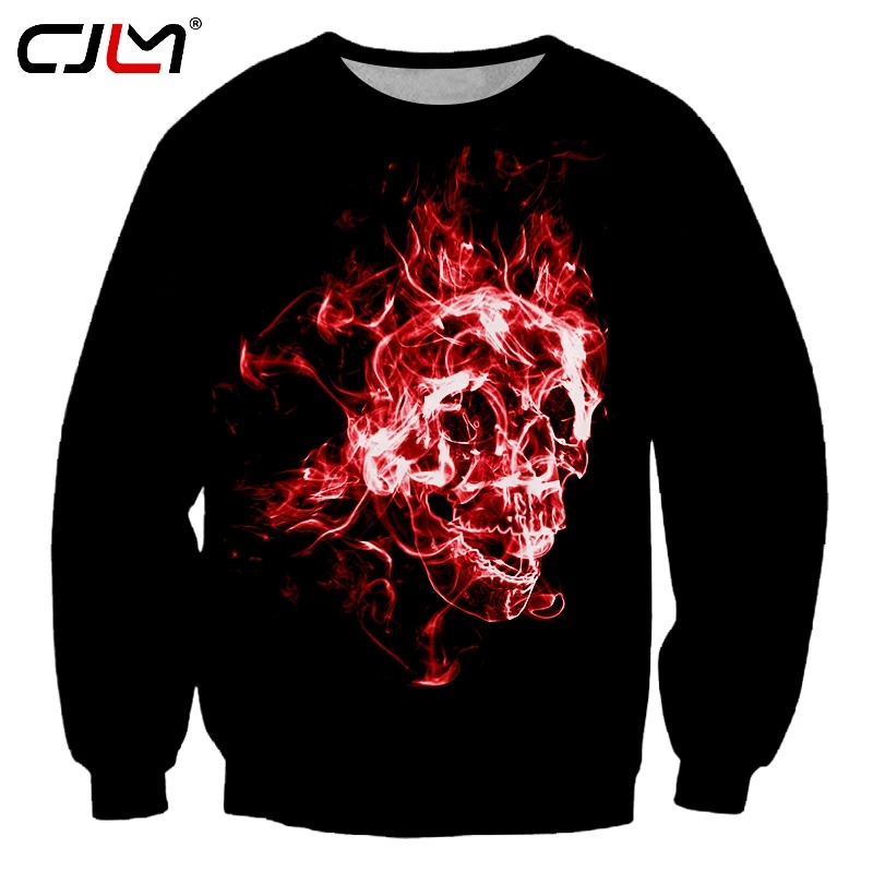 

CJLM Black Casual High Street Rock Man Sweatshirt Men's 3D Full Printed New Flame Skulls Trend Hip Hop Pullover