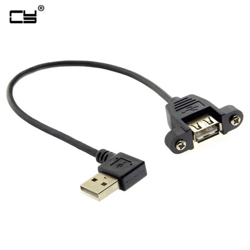 

90 Degree Right Angled USB 2.0 A Male Connector to Female Extension Cable With Panel Mount Hole 30cm 50cm