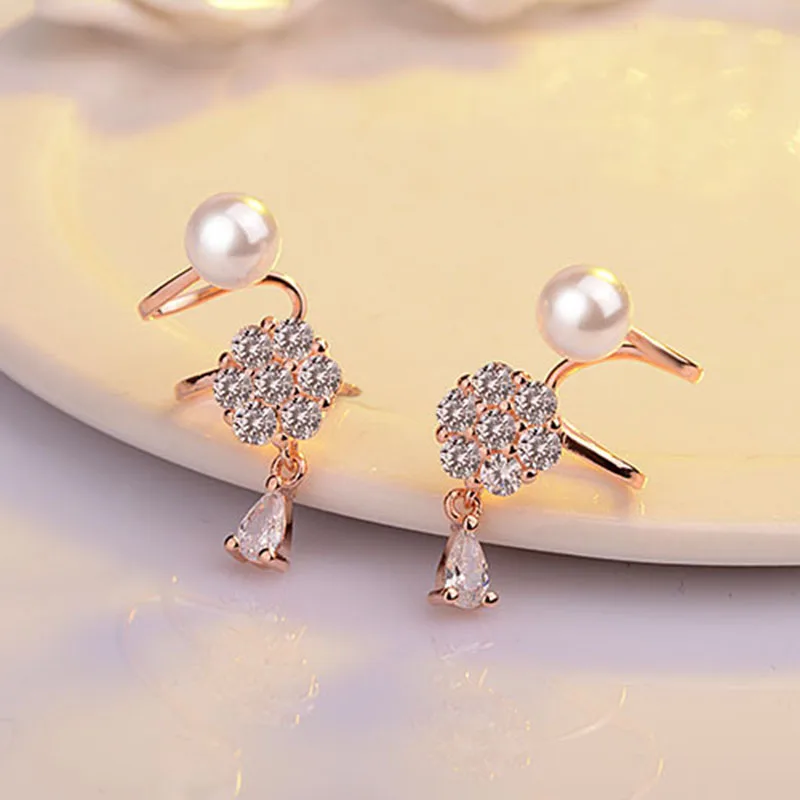 rose gold JYouHF женские Кристальные серьги-гвоздики в виде снежинки, 925 пробы, серебряные серьги с жемчугом, женские белые розовые Золотые сережки для пирсинга - Окраска металла: rose gold