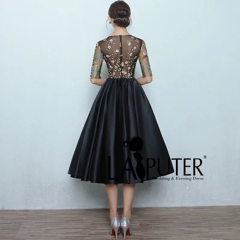 Модное бальное платье с круглым вырезом на молнии сзади длиной до колена