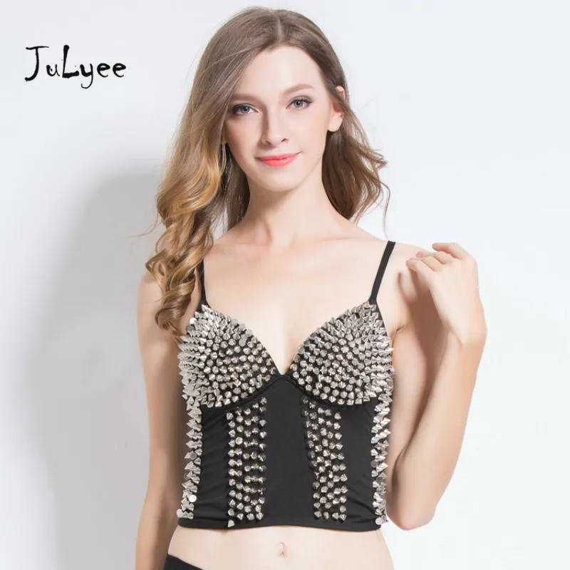Julyee заклепки майки блесток панк женские Костюмы майка Sexy & Club резинка Производительность костюмы для