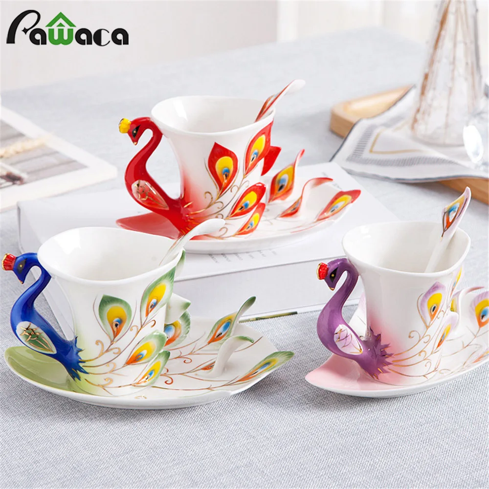 Набор кофейных чашек с павлином керамическая креативная кружка из костяного