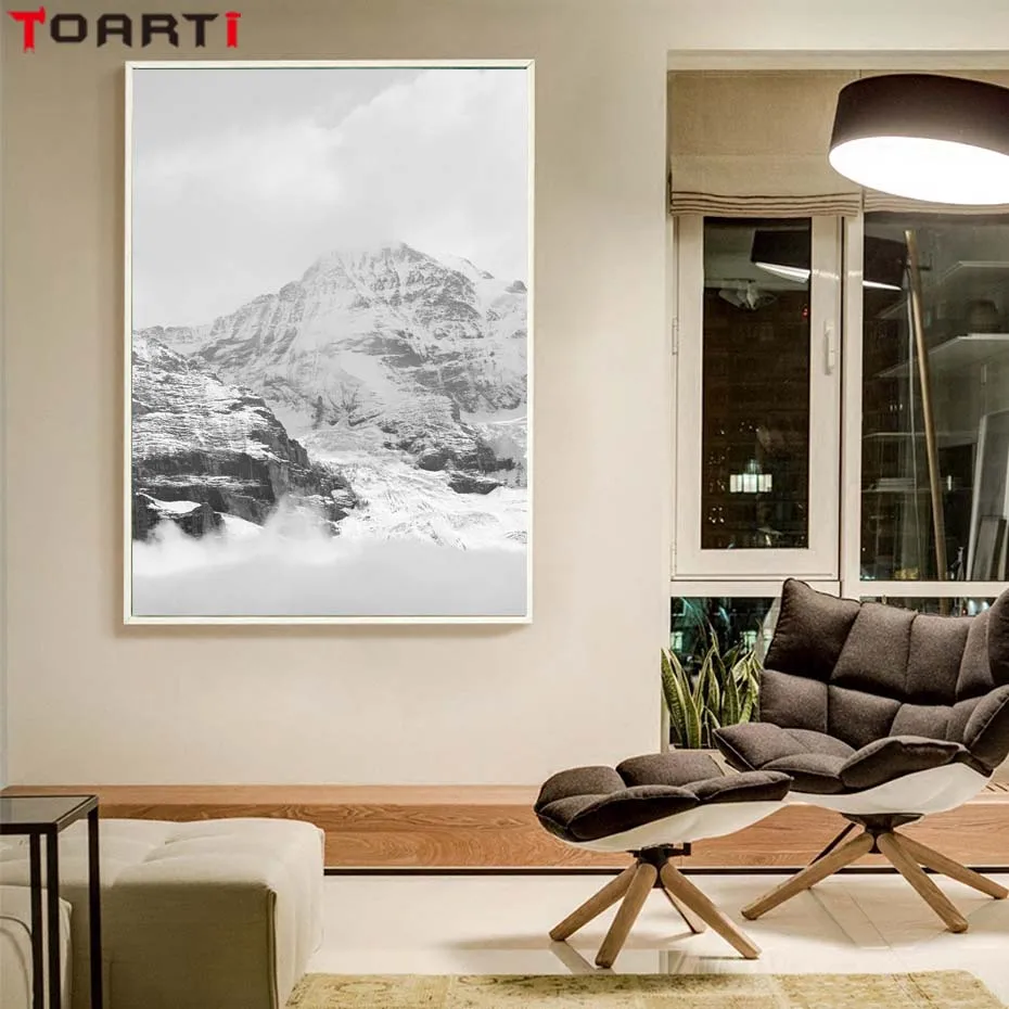 Туманный лес Mountain серый плакат и печать пейзаж стены картину для Гостиная