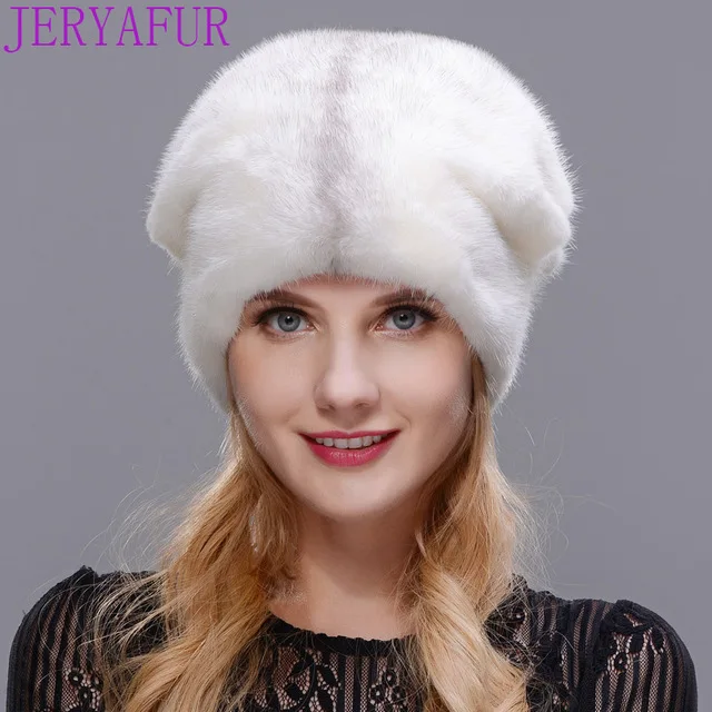 JERYAFUR женская меховая шапка зимняя натуральная норковая доска наружная теплая шляпа высокое качество модная шапка Регулировка размера - Цвет: 001
