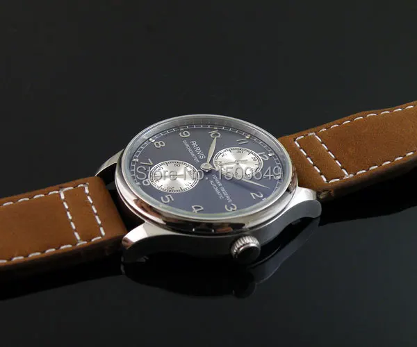 Parnis 43 мм синий циферблат запас мощности Серебристые руки автоматические мужские