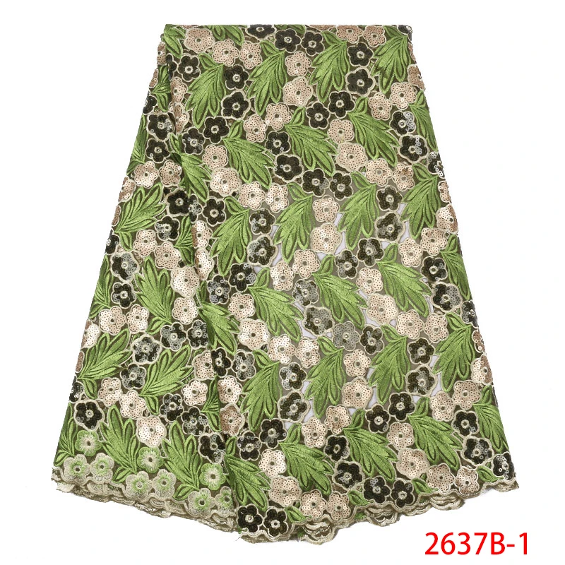 

2019 High Quality African Lace Fabric French Nigerian Net Sequence Embroidered Tulle Mesh Laces Fabrics with Sequin KS2637B-1