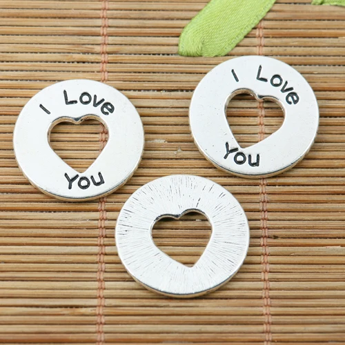 

6pcs tibetan silver color round shaped 24mm HEART frame