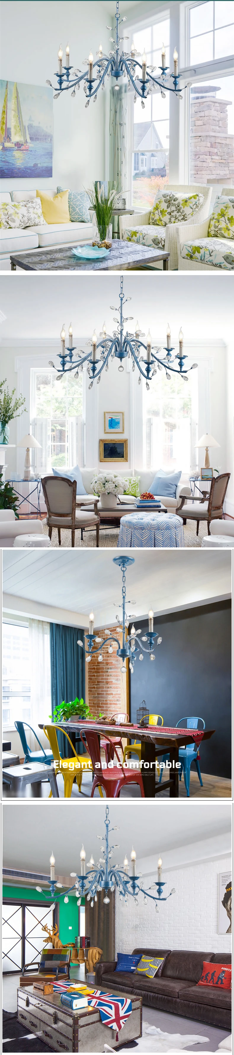 Crystal Chandelier Mediterranean style Chrome for Living room bedroom 110v-220v Led Chandeliers Lighting Led Hanging Lights