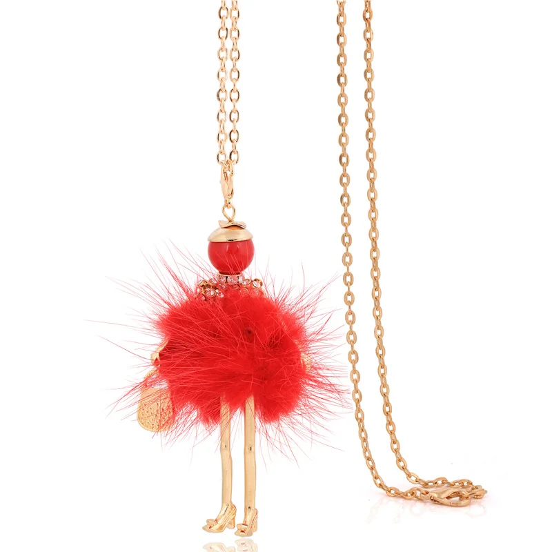 Женское ожерелье с подвеской красным мехом | Украшения и аксессуары
