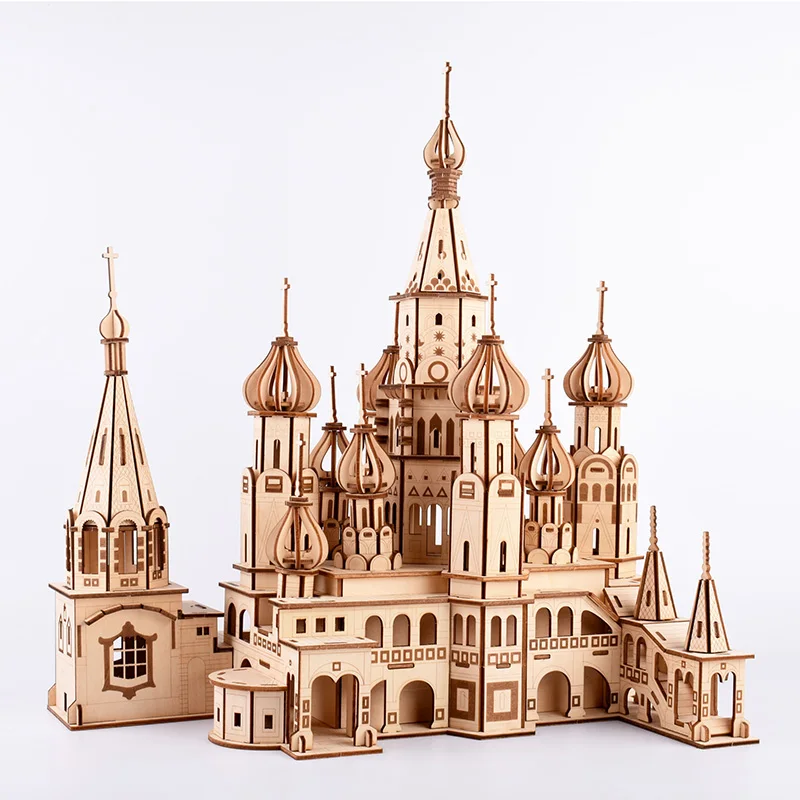 Cathedral Персональная коллекция выставочная сувенирная Модель здание 3D деревянная сборка головоломка Василия Блаженного собора, Россия - Цвет: Cathedral