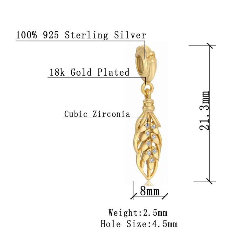 Authentic Gold Plated Shine Floating Grains Charm 925 Sterling Silver Pendant fit Original Brand Bracelet Bangle | Украшения и