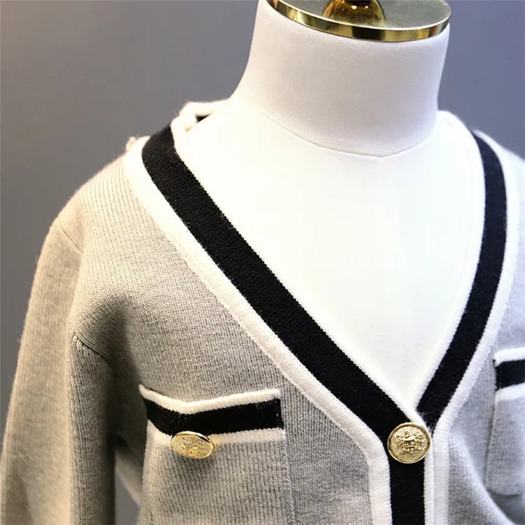 WLG/весенне-осенний комплект одежды для девочек серый свитер с v-образным вырезом и