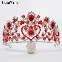 janevini luxury rhinestones wedding red crowns and tiaras beaded bridal pageant crown for women retro european hair accessories