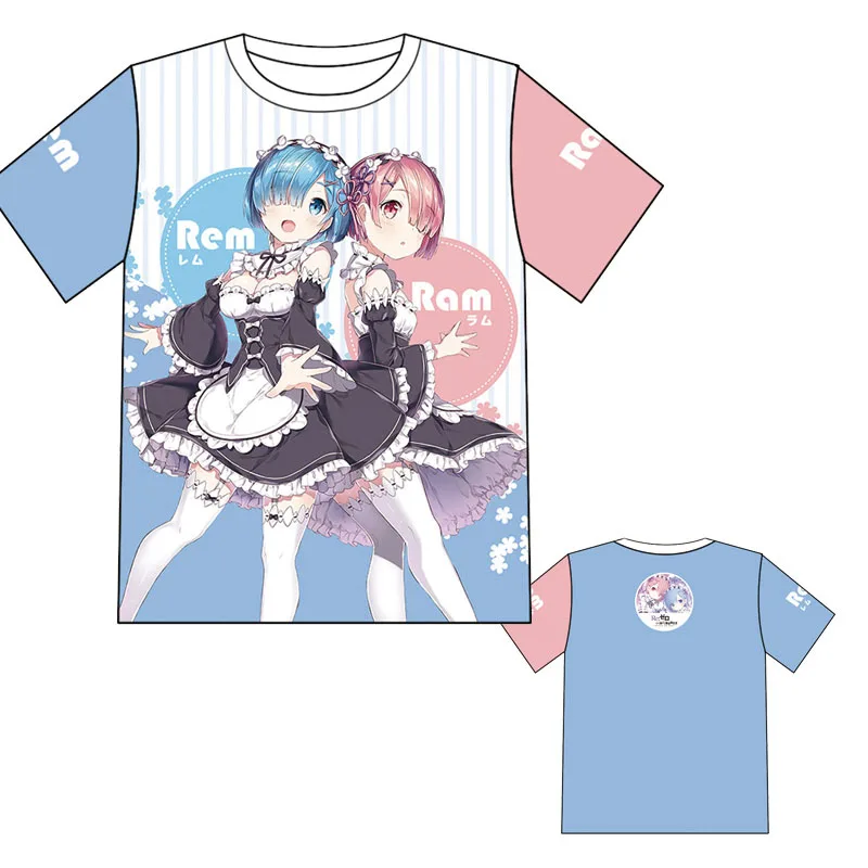Летняя аниме футболка Rem and Ram с надписью Re:Life in a different world from zero красочная принтом