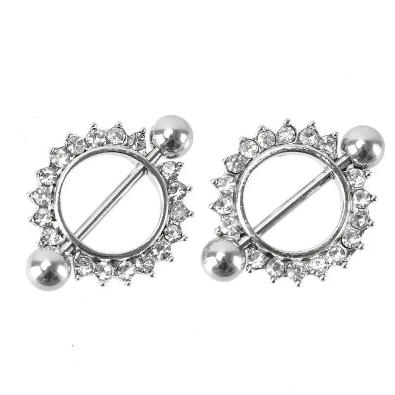 2 Шт. Серебряный Тон 316L Хирургическая Сталь Кристалл Rhinestone Цветочный Цветок Круг