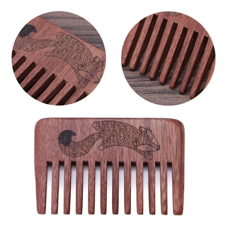Деревянная расческа с широкими зубьями для бороды карманного размера