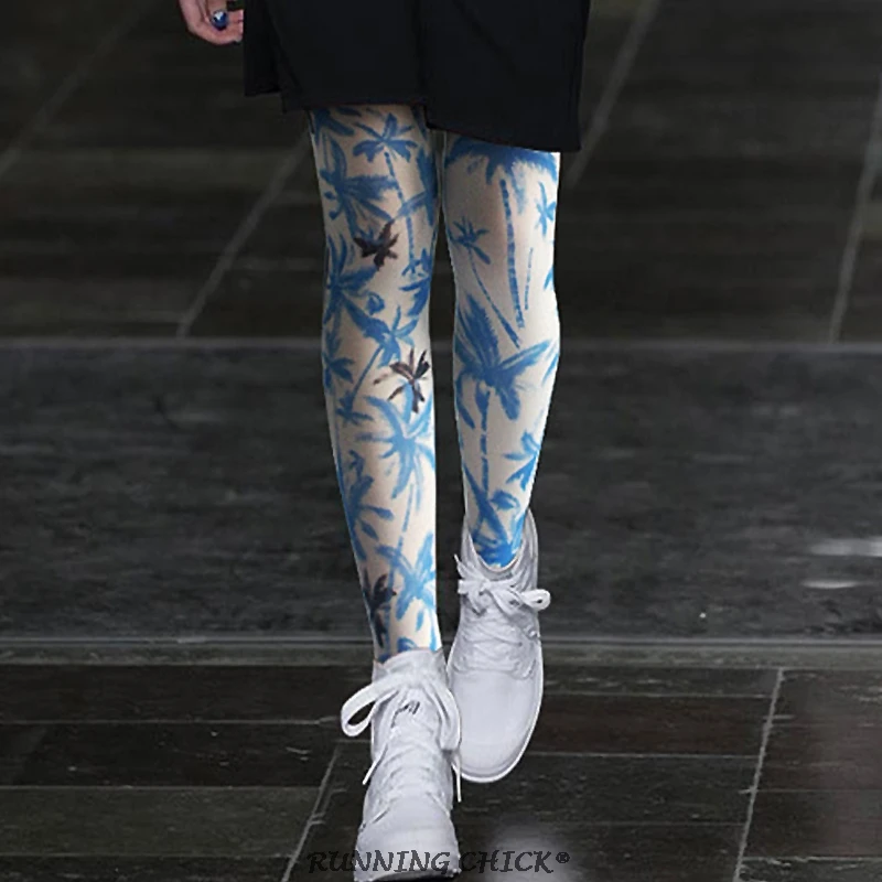 Осенне зимние Бархатные колготки с принтом кокосовой пальмы в морском стиле|autumn