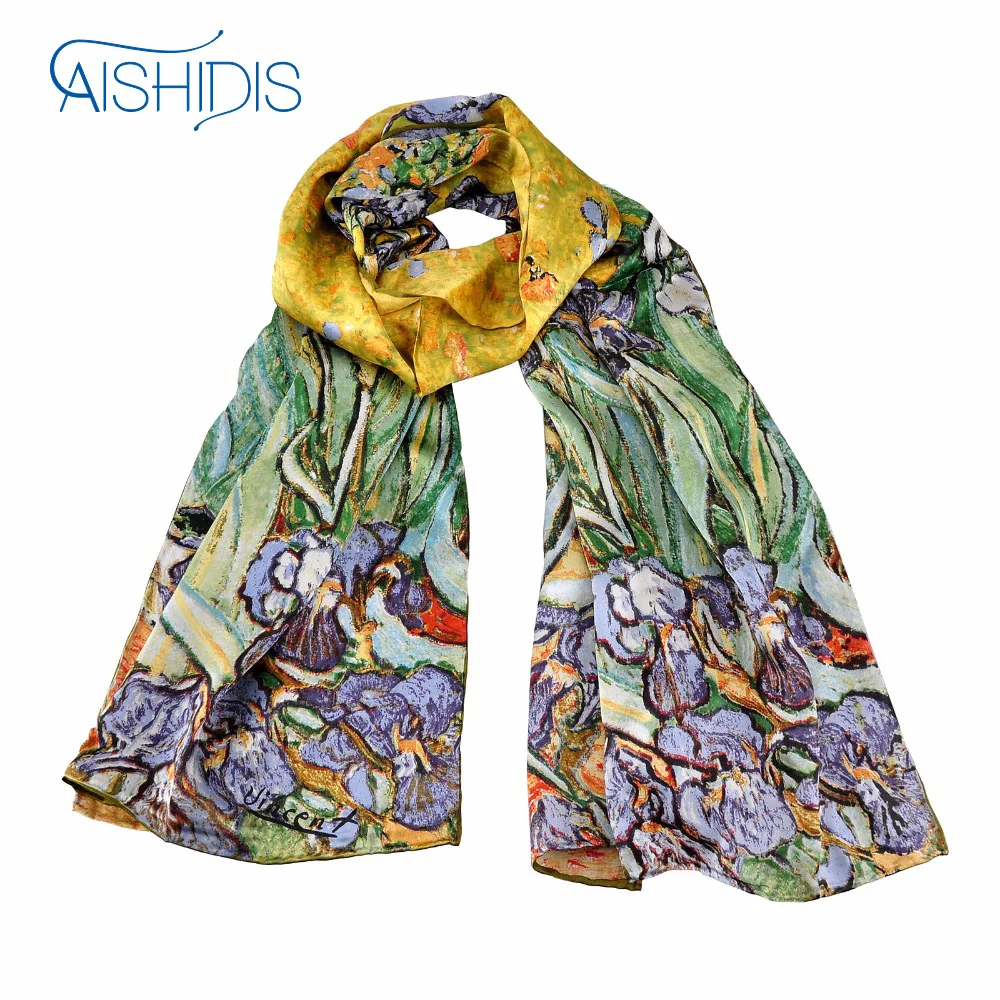 100% шелковый продолговатый женский шарф накидка шаль известная картина маслом