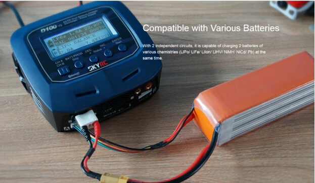 D100 V2 Двухканальное зарядное устройство AC/DC LiPo 1-6s 2x100 Вт Bluetooth совместимое умное
