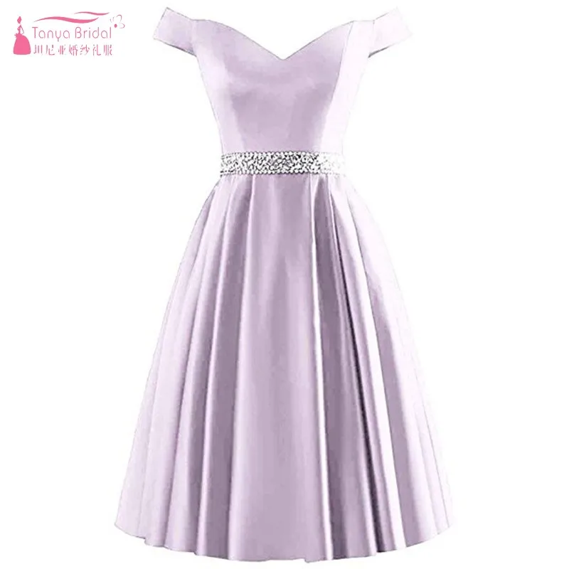 

Off The Shoulder Knee Length Bridesmaid Dresses Satin Dress For Wedding Party vestidos nochevieja 2019 JQ56