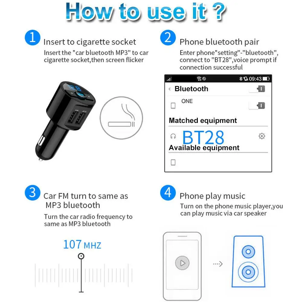 Acekool BT28 автомобильный Bluetooth сигарный штекер fm-передатчик MP3 плеер Радио адаптер Комплект USB зарядное устройство r20