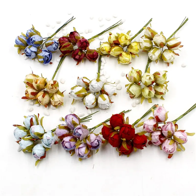 Шелковые мини бутоны чайные Маленькие искусственные цветы предметы интерьера