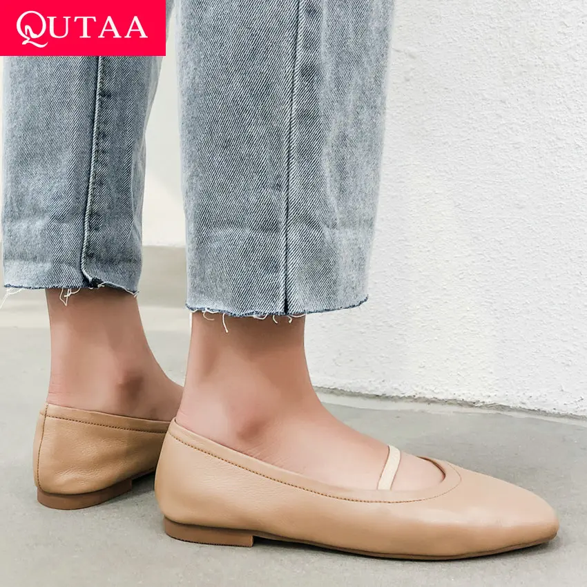QUTAA/ г. Демисезонная женская обувь из вулканизированной кожи Модная женская обувь на низком квадратном каблуке с круглым носком из коровьей кожи и искусственной кожи размер 34-40