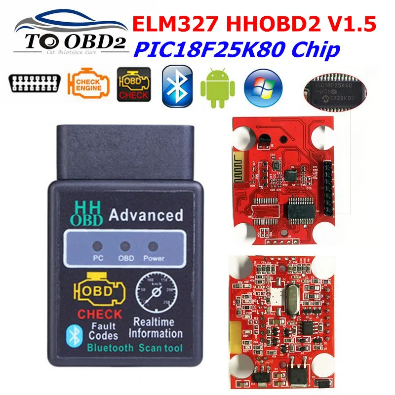 

ELM327 V1.5 Bluetooth HH OBD2 ELM 327 HHOBD2 автомобильный диагностический сканер ELM327 работает на Android Symbian Windows