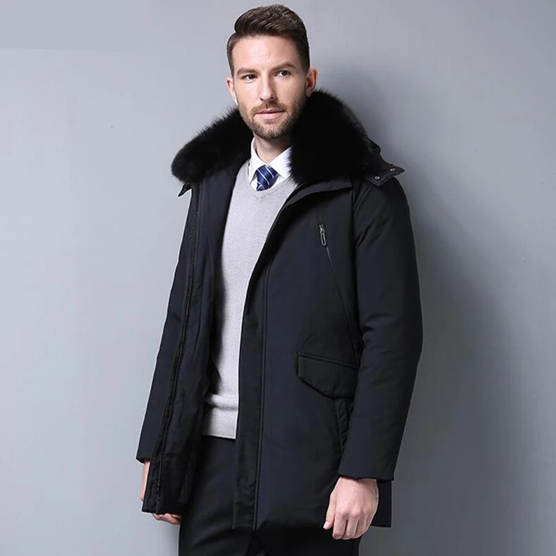 Мужская куртка-пуховик на 90% утином пуху зимняя утепленная модная верхняя одежда