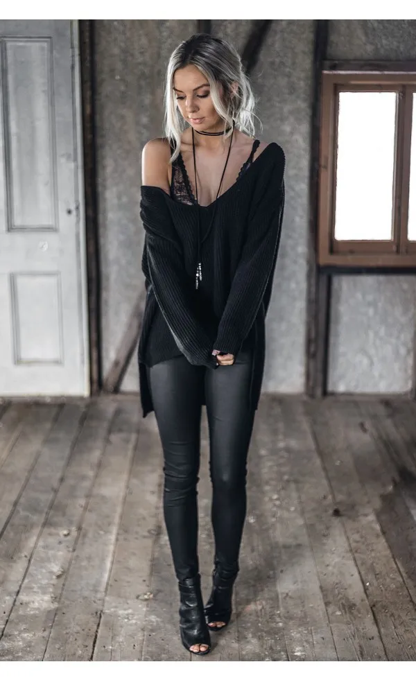 Теплая черная Женская модная зимняя Толстая Толстовка с рукавом летучая мышь и v