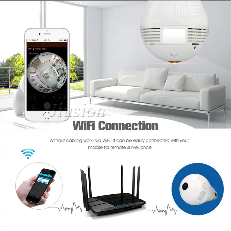 Wi Fi лампа мини камера с углом обзора 360 градусов рыбий глаз 960P CCTV 1.3MP Домашняя