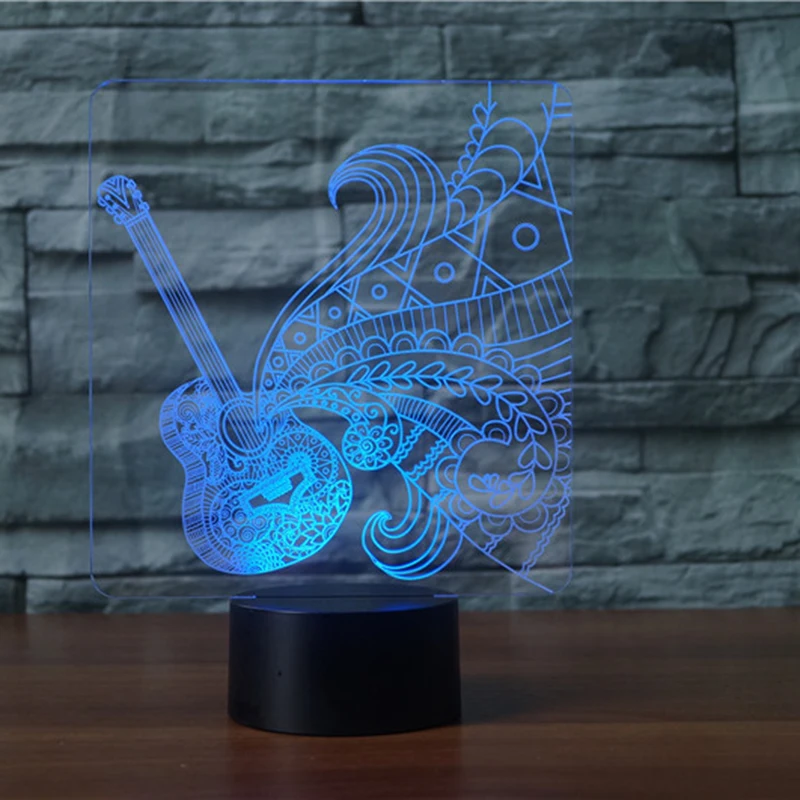 Новинка 7 Красочные атмосфера гитара Форма 3D светодиодный ночной Светильник