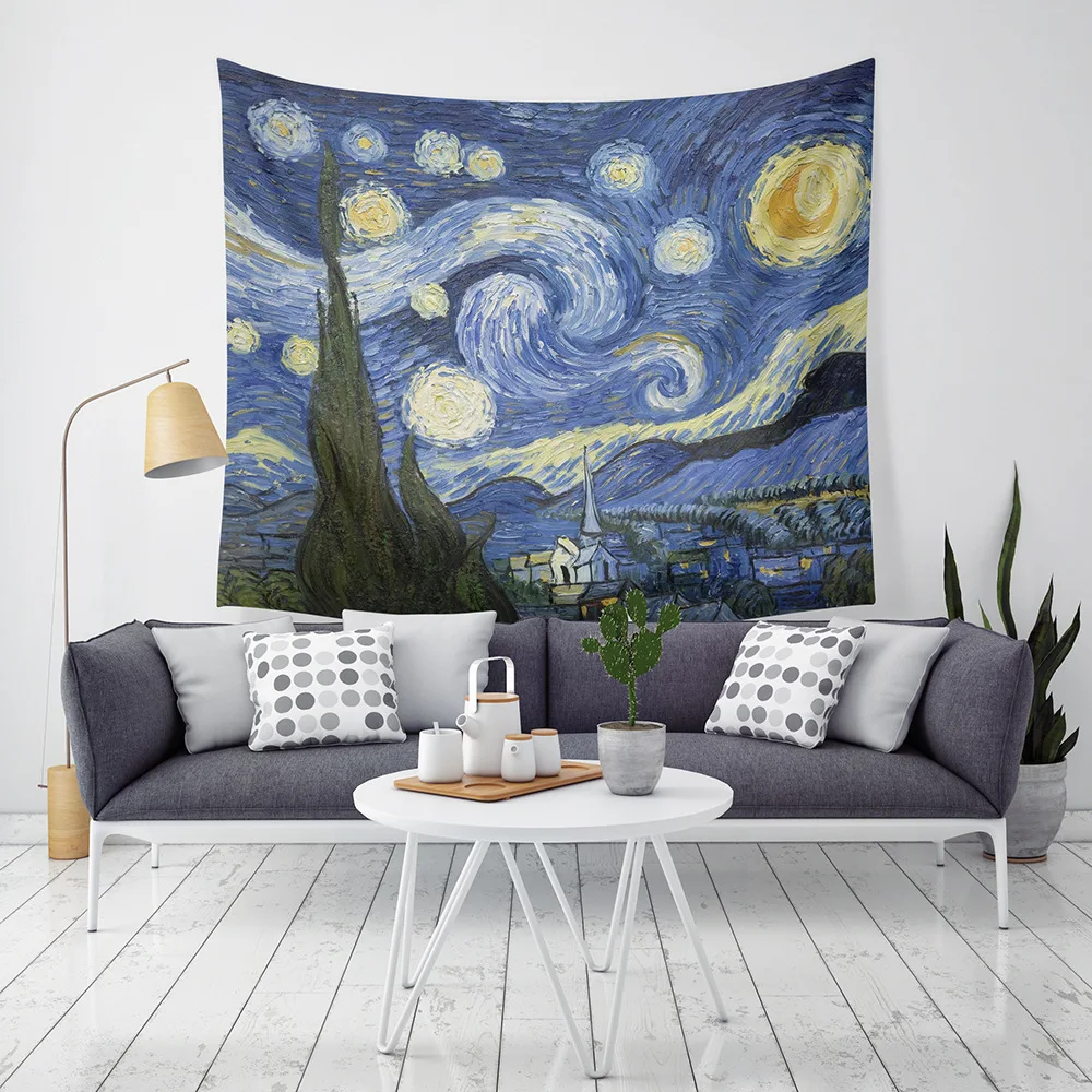 Van Gogh Impress Wall Hanging Hallowmas Rugs Skull Beach Blanket Hippie Tenture Mural Yoga Mat Star Mandala Tapestry Sky | Дом и сад