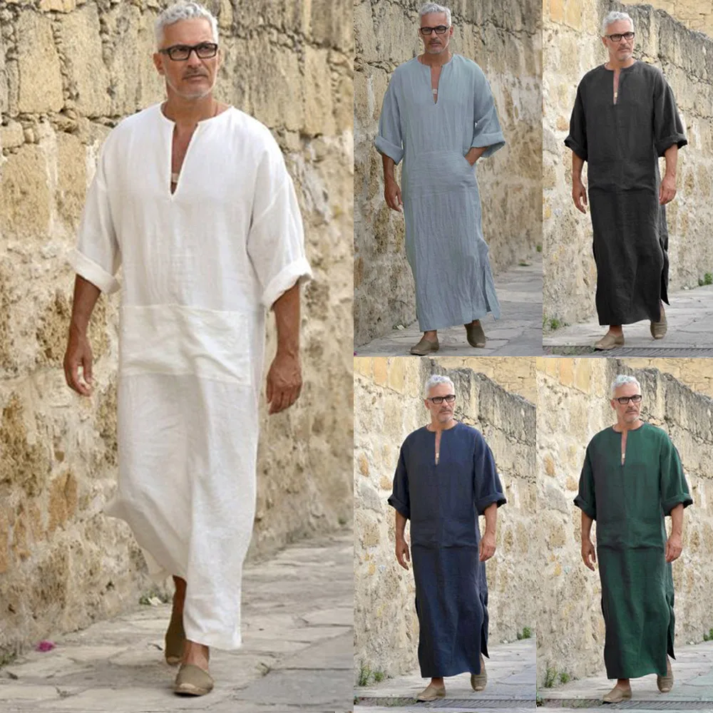Home&Nest Islamic Arab Muslim Kaftan Hooded Long Sleeve Vintage Loose Dress Men Saudi Arabia Muslim Clothes#0611