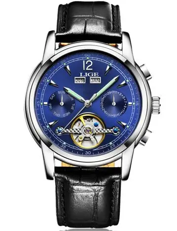 silver blue L Модные женские часы Топ бренд Luxruy LIGE автоматические часы женские водонепроницаемые спортивные часы женские кожаные деловые наручные часы - Цвет: silver blue L