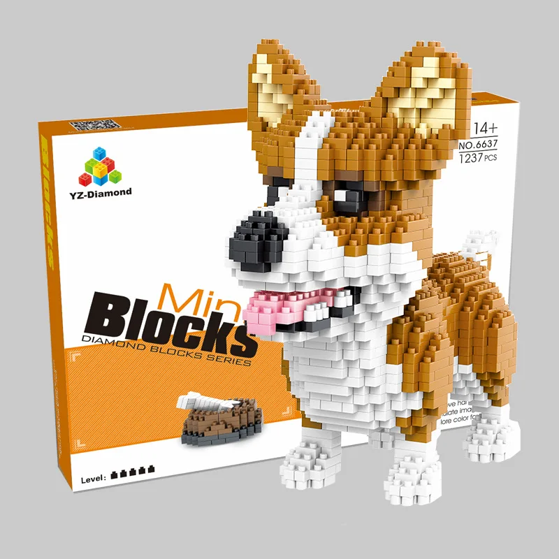 Мини-блоки милый мультфильм собака данные аукциона Померанский аниме корги конструктор игрушка для подарки на день Св. Валентина игрушки для девочек