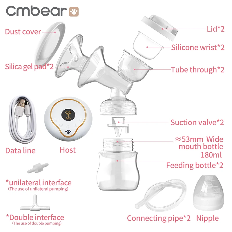 Cmbear электрические двойные молокоотсосы ЖК-дисплей бутылка для детского молока насос для увеличения груди автоматический PP USB Грудное вскармливание