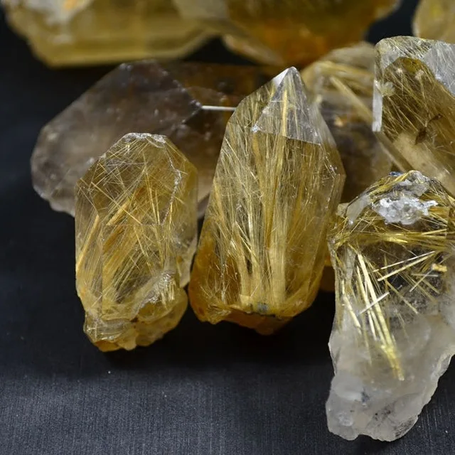 Natural gold hair crystal titanium ore raw rock specimens | Дом и сад