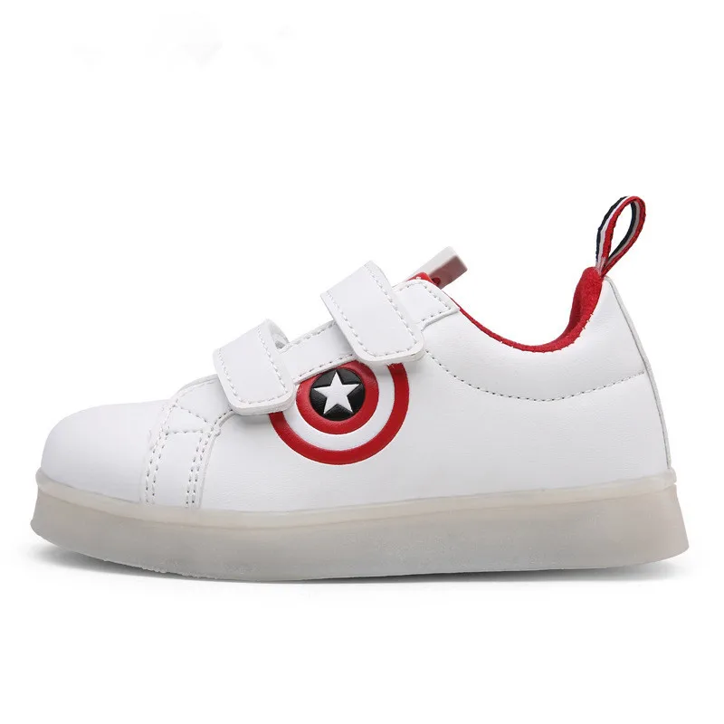 

Mumoresip USB Charging Kids Shoes Glowing Sneakers LED Sneakers Light Up Boys Girls Shoes Captain America Led Luminous Sneakers