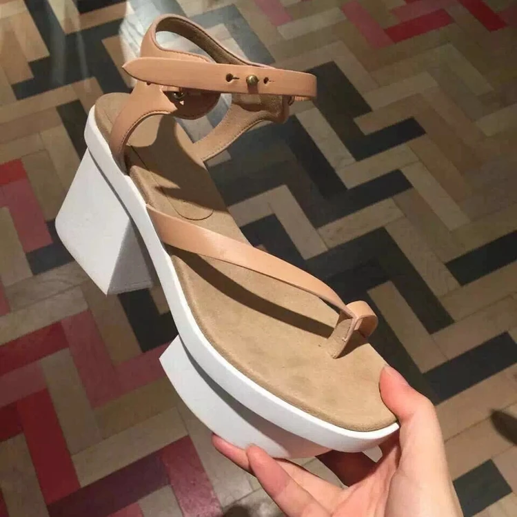 Arden Furtado summer chunky heels strange style genuine leather flip-flops platform party shoes fashion ladies sandals 8cm