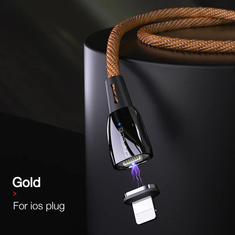 Cafele QC3.0 Магнитный USB кабель для iPhone type C Micro USB кабель для зарядки для iPhone X XS Xiaomi 9 huawei P30 Pro зарядный провод - Цвет: Gold for ios