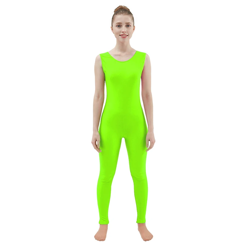 Fluorescent Orange Ensnovo женский костюм из лайкры и спандекса без рукавов, черный костюм для танцев, Женский гимнастический костюм для йоги, костюм для танцев - Цвет: Fluorescent Orange