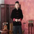Лидер продаж Черный Для мужчин с длинными рукавами китайский Стиль шерстяная куртка Кунг-фу пальто однотонные Стиль Тан костюм Размеры размеры s m l xl XXL, XXXL