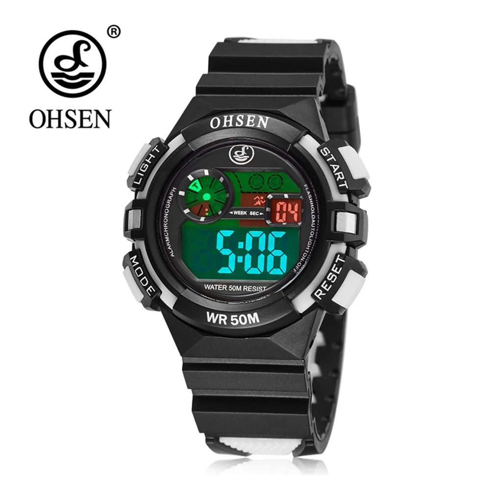 OHSEN модные детские пластиковые резиновые наручные часы с цифровой сигнализацией