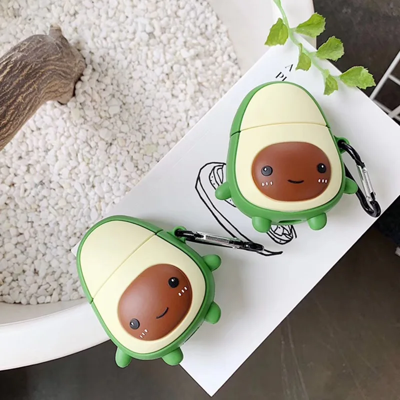 Чехол для наушников Avocado для Apple Airpods с милым 3D мультяшным авокадо, беспроводная bluetooth-гарнитура, силиконовый чехол с крючком