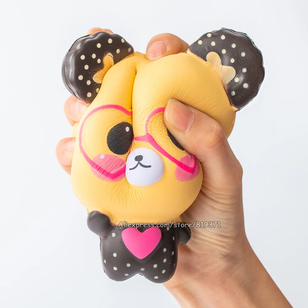 

12cm Cute Bear Doll Squishy Cartoon Love Glasses Heart Slow Rising Squishy Toys Phone Gadget Strap Squeeze Kids Gift