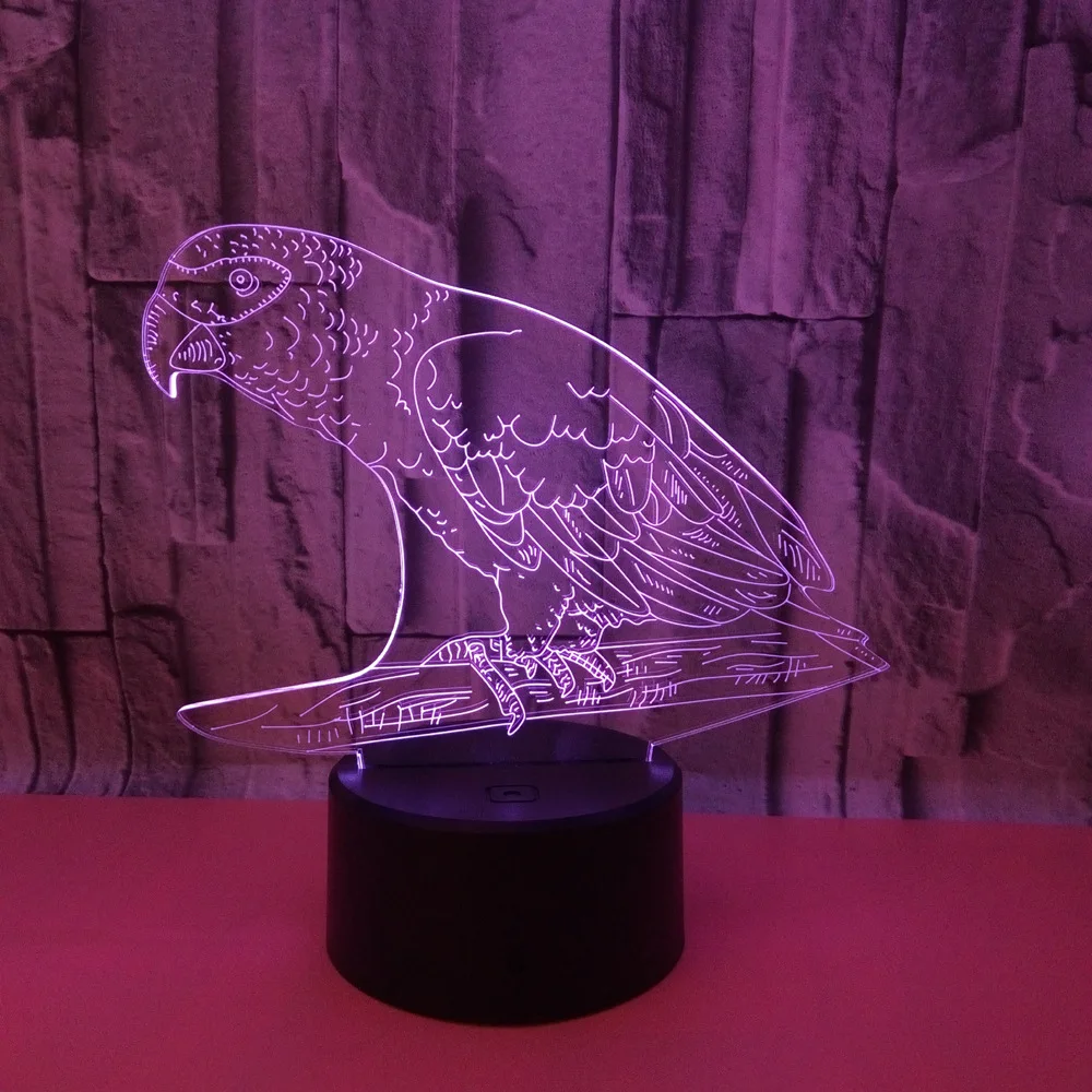Новая ночная 3d-лампа в виде попугая семь цветов сенсорное управление