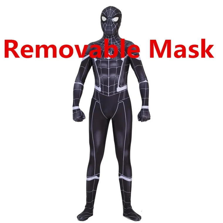 Removable Mask Черный паук Питер Паркер Косплей Костюм Zentai паук супергерой боди костюм комбинезоны - Цвет: Removable Mask